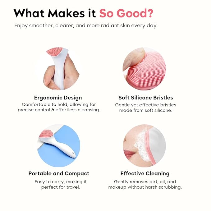 Silicon Face Cleansing Brush - Soft & Thin Silicone Bristles for Gentle Exfoliation - Multipurpose Silicone Brush Face Scrubber for Deep Cleansing & Blackhead Removal