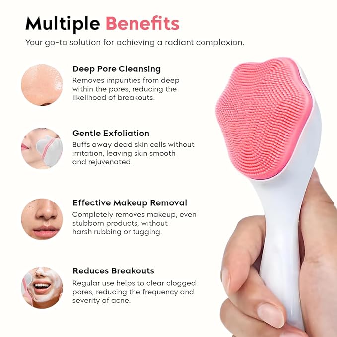 Silicon Face Cleansing Brush - Soft & Thin Silicone Bristles for Gentle Exfoliation - Multipurpose Silicone Brush Face Scrubber for Deep Cleansing & Blackhead Removal