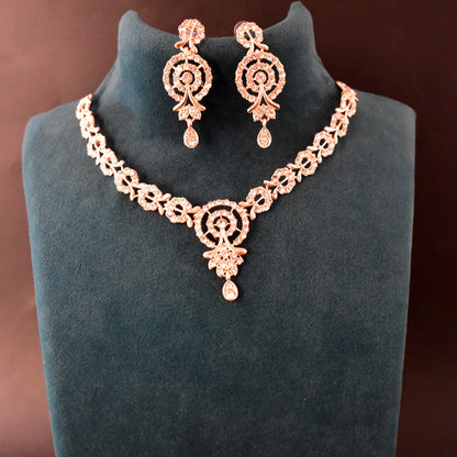 Premium White Diamond Necklace with Earring Set.