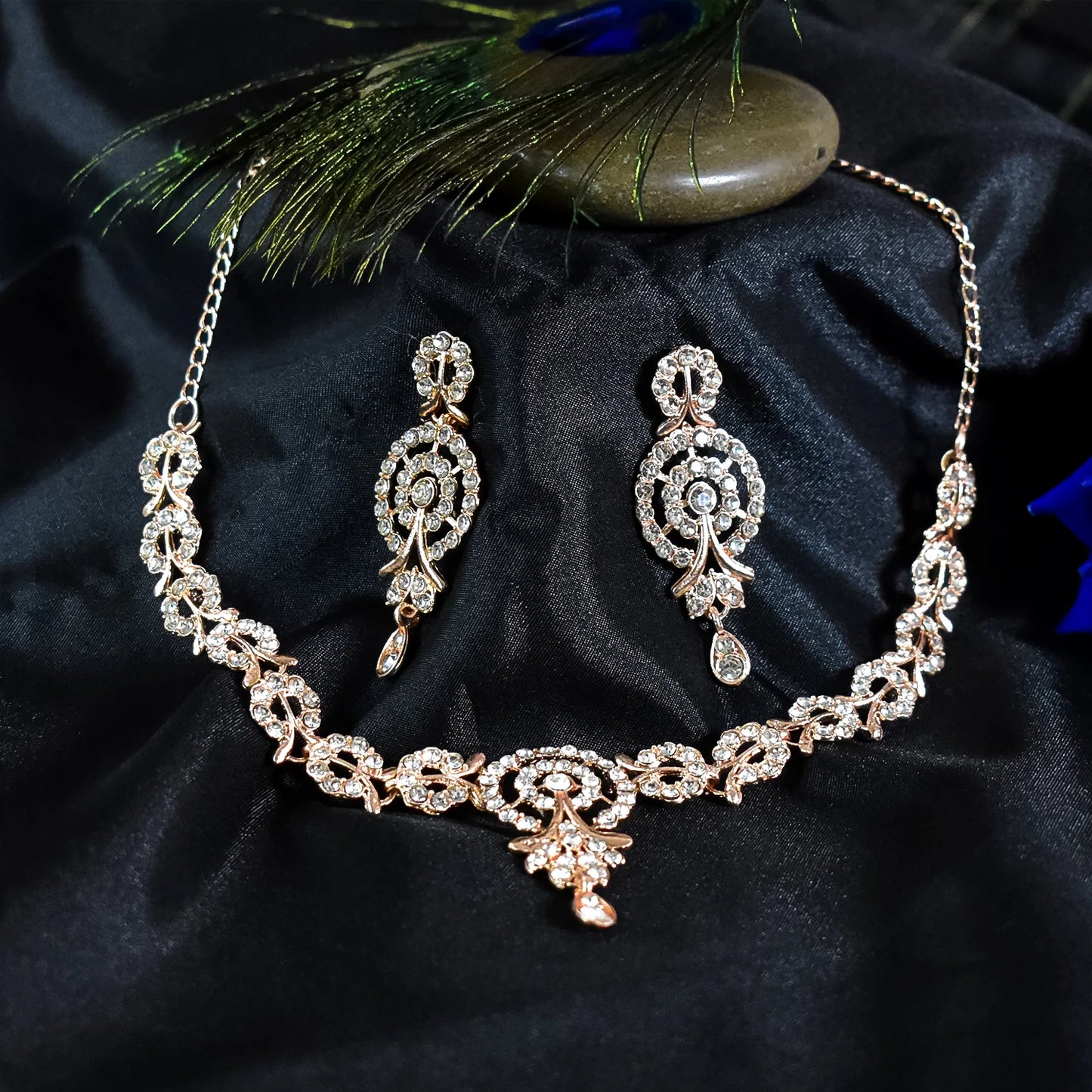 Premium White Diamond Necklace with Earring Set.